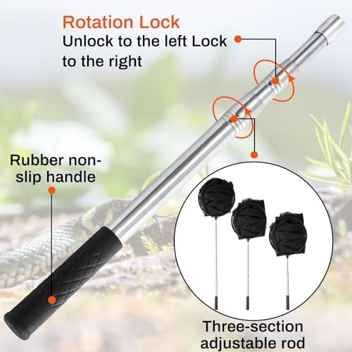 Qualirey Snake Catcher Net Rattlesnake Grabber Snake Grabber Tool Snake Handling Tools Telescopic Pole Stick with 16.2''-27.6'' Handle and 11.8'' Net Opening for Reptile Catch Snake Removing Catching