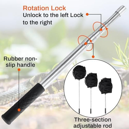 Qualirey Snake Catcher Net Rattlesnake Grabber Snake Grabber Tool Snake Handling Tools Telescopic Pole Stick with 16.2''-27.6'' Handle and 11.8'' Net Opening for Reptile Catch Snake Removing Catching