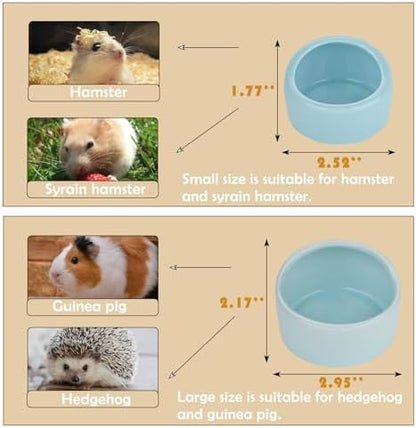 VanEnjoy 2 Pack Medium Hamster Food Bowl Ceramic Guinea Pig Food Dish No Spill Hamster Food and Water Bowl Small Animal Food Bowl - Pink and Blue