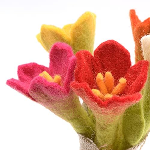 Glaciart One Felt Lily Flowers Artificial Bouquet - 5 pcs|Reusable, Washable and Essential Oil Ready Multi Color Artificial Flowers w/Bendable Wire Stem |Great as Gift and Home or Event Decorations