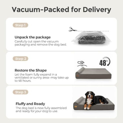 Sytopia Orthopedic Dog Beds for Large Dogs – 7" Extra Thick Memory Foam Pet Couch for Senior Dogs and Great Danes with Waterproof Liner & Washable Cover, Nonskid Bottom, 46"x28"x7", Dark Grey