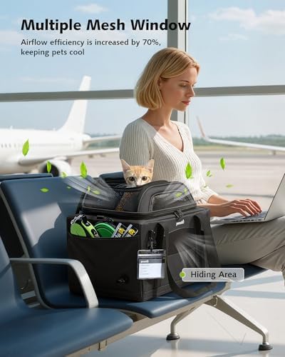 Pecute Top Expandable Airline Approved Pet Carrier for Cats, Dark Gray