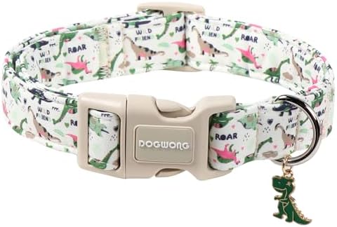 DOGWONG Dinosaur Dog Collar-Cute Dog Collar Adjustable Comfortable Cotton Boy Dog Collars for Small Medium Large Dogs, Small