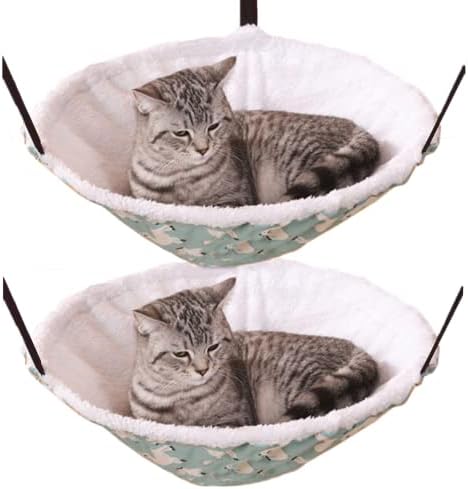 SHENGOCASE 2-Pack Cat Hammock Lounge Cat Hanging Bed for Cage Kennel Chair with Metal Frame, Adjustable Straps (Cyan)