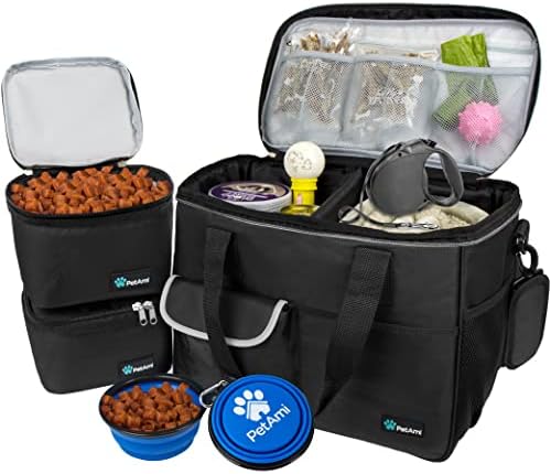 PetAmi Dog Travel Bag Organizer, Pet Supplies Tote Diaper Bag, Black Medium