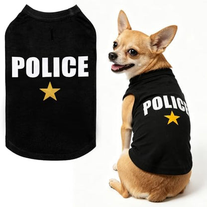 BINGPET Police Dog Shirt, Soft Cotton Puppy T-Shirt, Halloween Cop Costumes