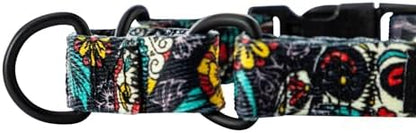 Wolfgang Heavy Duty Martingale Dog Collar with Quick Release Nylon Buckle for Walking & Training, LosMuertos Print, Small