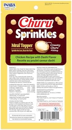 INABA Churu Sprinkles Cat Meal Topper, Chicken Dashi Flavor, 18ct