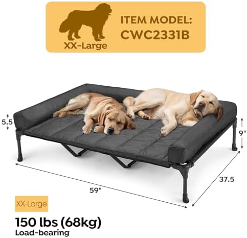 Veehoo Outdoor Elevated Dog Bed with Waterproof Bolster Cushion, Cooling