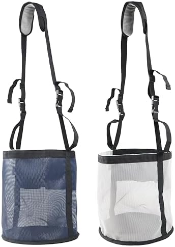 Horse Feed Bag,Heavy Duty Muzzle Feed Bag with Adjustable Strap,Comfort Neck Pad,Nose Pad and Double Waterproof Bottom Mesh Feed Bags for Horse Pack of 2 (Dark Blue & Grey)