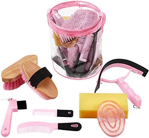 Cunhill 9 Pcs Horse Grooming Kit Tack Room Supplies, Cute, Pink