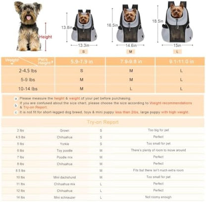 WOYYHO Pet Dog Carrier Backpack, Ventilated Mesh Small Dog Front Backpack