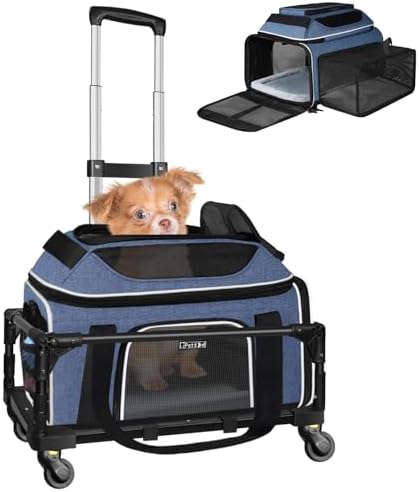 Petskd Top & Side Expandable Small Pet Carrier with Wheels Airline Approved