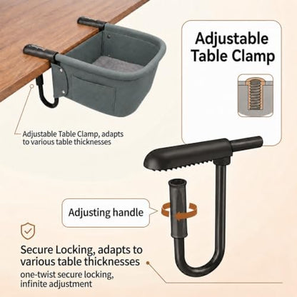 Heavy Duty Clamp-On Cat Desk Bed for Large Cats Up to 50 LBS,Desk Mount Cat Perch Hammock with Dual-Sided Detachable Mat&Side Storage Pockets,Tool-Free Easy Install for Gaming/Office Desk（Sage Green）