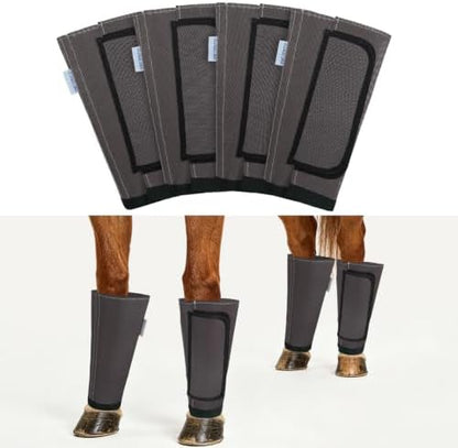 Fly Boots for Horses Set of 4, Equine Loose Fitting Leggings (Dark Grey)
