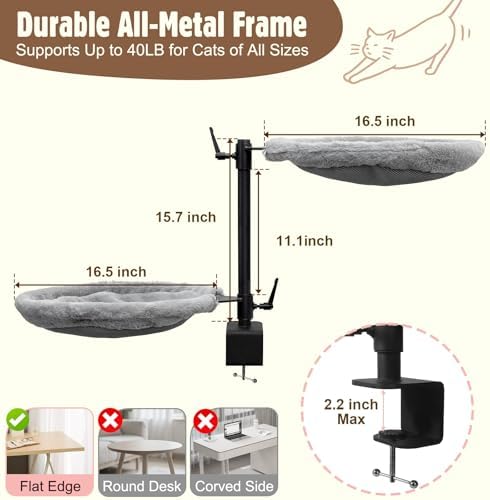 16.5" Double Cat Desk Bed 360° Rotating Desk Cat Bed Attachment Holds 40lbs