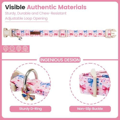 Lionheart glory Patriotic Flag Dog Collar - 4th of July American Flag Dog Collars,Pink Bow Pattern Adjustable Pet Collar for X-Small Dogs Male Female Dogs Summer Pet Collars
