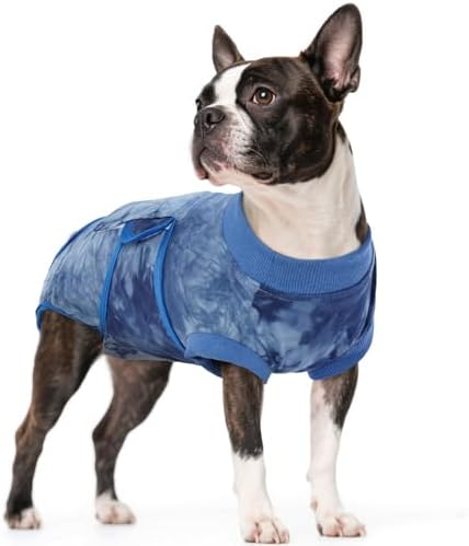 Kuoser Dog Surgery Recovery Suit, Anti Licking Surgical Suit for Dogs Male Neuter, Soft Dog Surgery Suit Female Spay Subsititute E-Collar Cone, Doggie Body Suits After Surgery Blue Tie Dye M