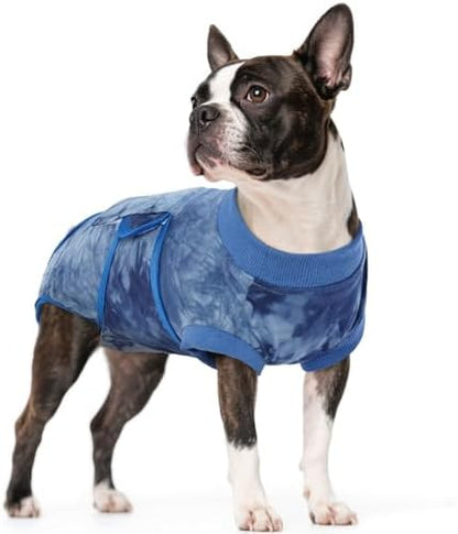 Kuoser Dog Surgery Recovery Suit, Anti Licking Surgical Suit for Dogs Male Neuter, Soft Dog Surgery Suit Female Spay Subsititute E-Collar Cone, Doggie Body Suits After Surgery Blue Tie Dye M