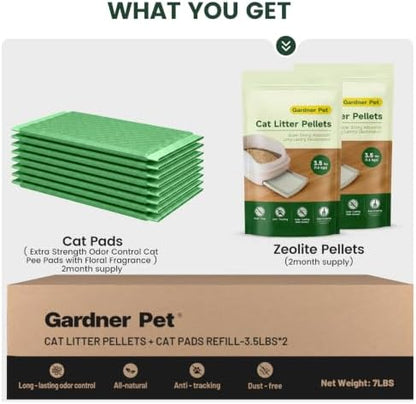Gardner Pet Zeolite Cat Litter Pellets with 8 Absorbent Cat Litter Pads