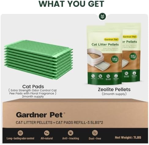 Gardner Pet Zeolite Cat Litter Pellets with 8 Absorbent Cat Litter Pads
