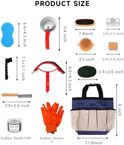 Horse Grooming Kit 13 Piece, Complete Horse Brushes & Grooming Supplies Set with Organizer Bag, Curry Comb, Hoof Brush, Bath Brushes & Accessories for Horse Care