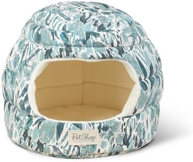 Fringe Studio Pastel Floral Soft Teal 2-in-1 Pet Hut/Pet Bed with Removable Cushion 14" H x 15" W x 15" D, 100% Cotton Canvas Exterior w/Foam Filling, Machine Washable, PetShop Collection (209007)