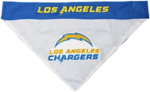 Pets First NFL DOG BANDANA - LOS ANGELES CHARGERS REVERSIBLE PET BANDANA. 2 Sided Sports Bandana with a PREMIUM Embroidery TEAM LOGO, Small/Medium. - 2 Sizes & 32 NFL Teams available