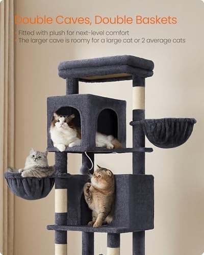 Feandrea Cat Tree, 69-in Large Cat Tower, Multi-Level Condo, Dark Gray
