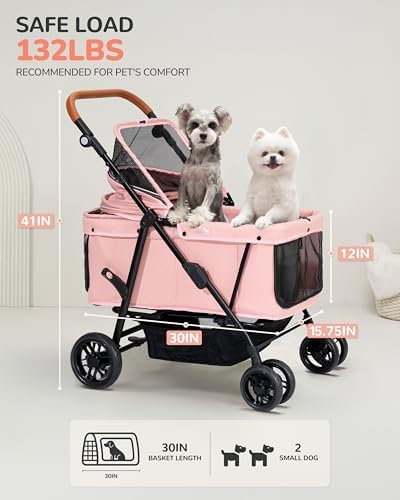 Dog Stroller for Large & Medium Dogs (20–132 lbs), for 2 Small Dogs