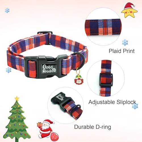 Dog Collars, Christmas Pet Collar Holiday Dog Collar Red and Blue Plaid Print Pet Collar Durable Collar Cute Dog Collar Soft Dog Collars Adjustable Dog Collar for Small Dogs
