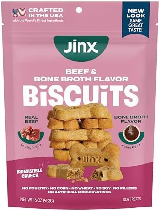 Jinx Dog Biscuits, Oven-Baked Dog Treats with Beef Bone Broth, 16oz