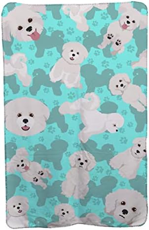 Caroline's Treasures MLM1020TBLT Bichon Frise Soft Travel Blanket with Bag Airplane Blanket, Indoor Outdoor Camping Blanket for Traveling, Picnics, Beach Trips, Concerts