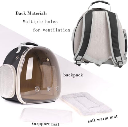 WEVONIGU Bearded Dragon Travel Backpack Carrier with Porlarized Bubble Window for Small Animal,with Soft Warm Mat Set,Guinea Pig Cage for 2,Reptile Bag for Lizards Gecko Hedgehog Rat Parrot Birds