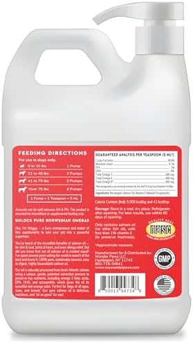 Premium Salmon Oil for Dogs– Pure Norwegian Salmon Oil High in Omega 3 EPA & DHA -Powerful Fish Oil for Dogs Skin & Coat, Hip & Joints, Allergies & Itchy Skin – Omega 3 Fish Oil for Dogs-128oz Liquid