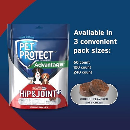 Pet Protect Hip & Joint+ Supplement for Dogs, Chicken Flavor 120ct