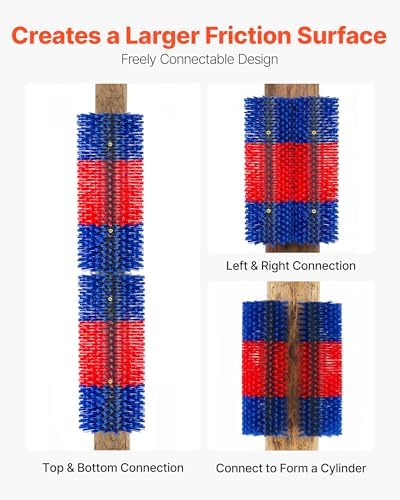 VEVOR Livestock Scratching Brush, 3PCS Goat Scratcher Brush Post with 12 Screws, 16.9" x 7.5" Cow Scratcher for Back Itch Relief, Massage Grooming Scratch Tool for Horse Cattle Sheep Pig, Blue & Red