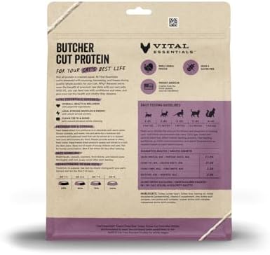 Vital Essentials Freeze Dried Cat Food, Turkey Mini Patties, 8 oz Bag