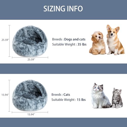 Large Cat Cave Bed for Indoor Cats & Small Dogs, Covered Pet Bed House, Semi-Enclosed Cat Bed with Non-Slip Bottom, Cozy Calming Pet Cave, Machine Washable Dog and Cat Bed, 25.5 Inch (25.5")
