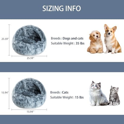 Large Cat Cave Bed for Indoor Cats & Small Dogs, Covered Pet Bed House, Semi-Enclosed Cat Bed with Non-Slip Bottom, Cozy Calming Pet Cave, Machine Washable Dog and Cat Bed, 25.5 Inch (25.5")
