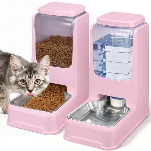 Automatic Cat Dog Feeder and Water Dispenser Set with Stainless Steel Bowl