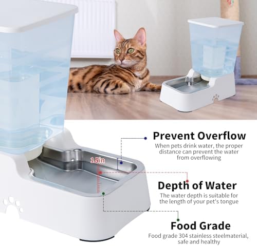 Meikuler Pets Auto Feeder 5.2L,Food Feeder and Water Dispenser Set for Medium & Large Dogs Cats and Pets Animals (White)