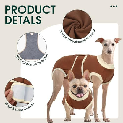 Kuoser Dog Recovery Suit, Female Male Spay Neuter Surgery Suit, Brown, XL