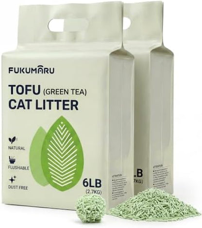 FUKUMARU Tofu Cat Litter, Green Tea Scented, Clumping, Odor Control, 12 lb