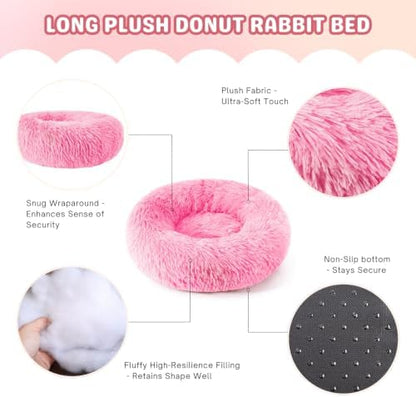 Rabbit Bed, Long Plush Donut Shaped Bunny Hideout - Bright Pink