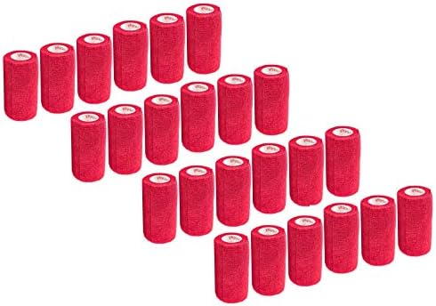 3 Inch Vet Wrap Tape Bulk (Red) (Pack of 24) Self Adhesive Adherent Adhering Flex Bandage Grip Roll for Dog Cat Pet Horse