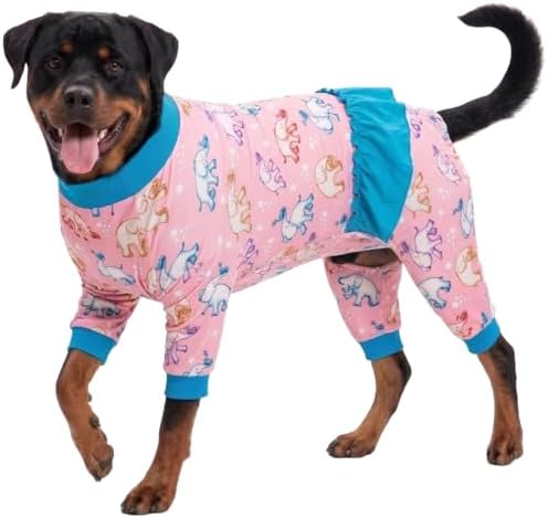 LovinPet Large Dog Bodysuits, Light Pink Baby Elephant Print, Blue, 2XL