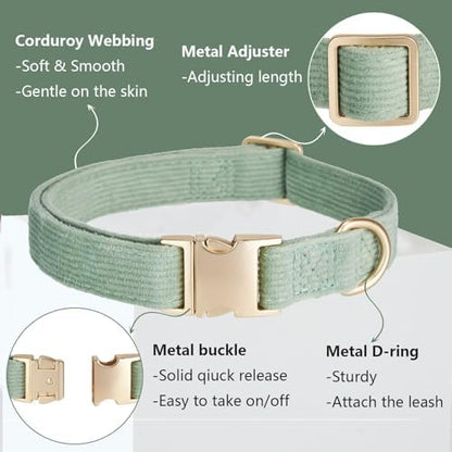Cotton Fibric Dog Collar with High Grade Metal Buckle, for Medium Dogs(Light Green,Medium:12-19")
