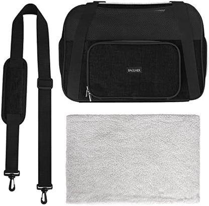 BAGLHER Pet Travel Carrier, Cat Carriers Dog Carrier for Small Medium Cats Dogs Puppies, Airline Approved Small Dog Carrier Soft Sided, Collapsible Puppy Carrier. Black