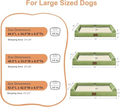 NANUYA Orthopedic Dog Bed for Jumbo Dogs, 53 x 42 Inch, Grass Green